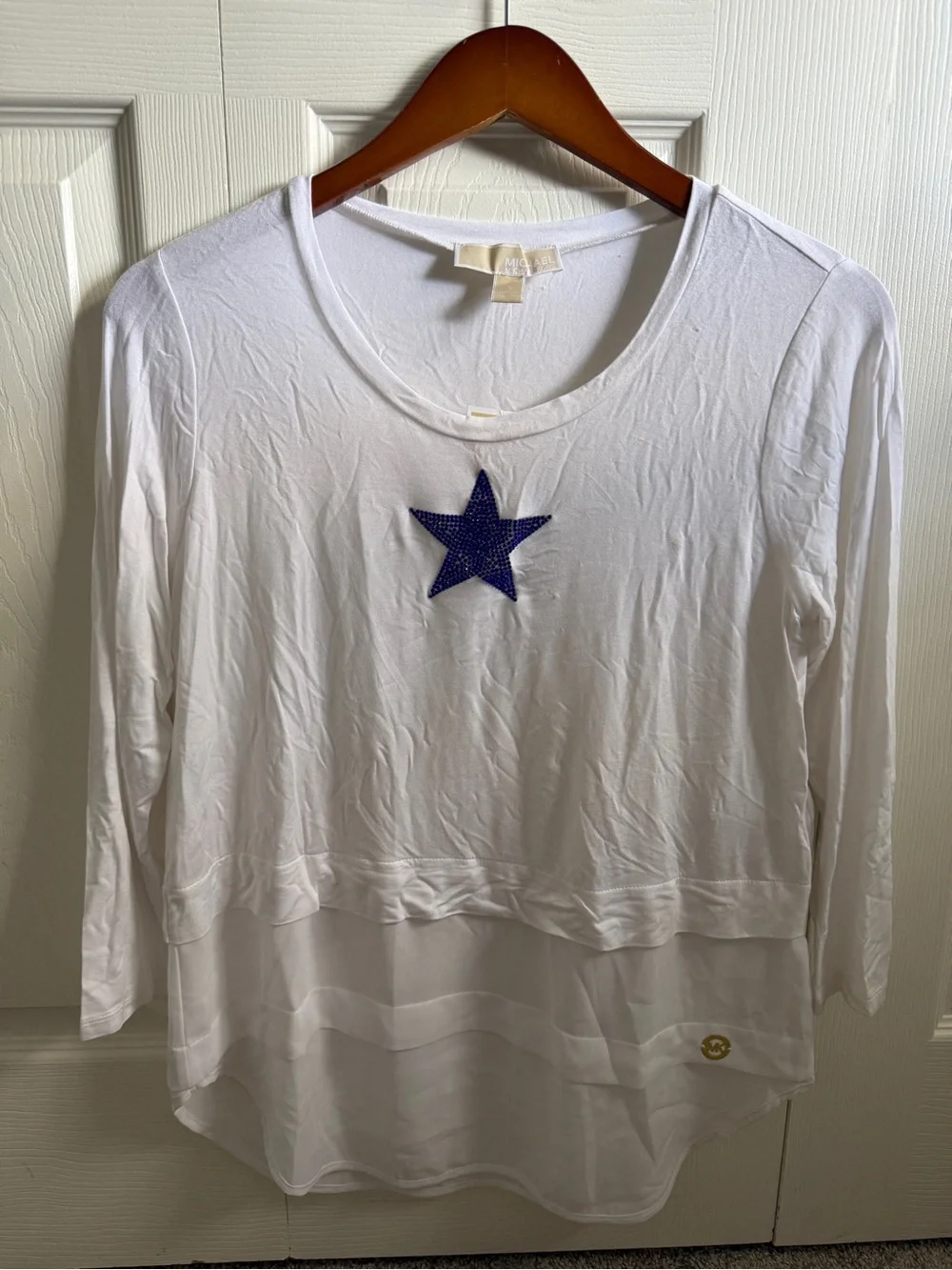 Michael Kors White Long-Sleeve Top with Navy Cowboys Star